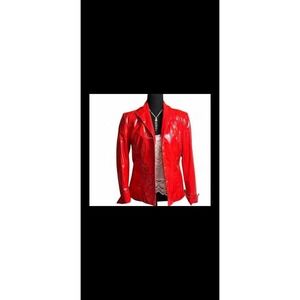 Pamela McCoy Shiny Red Vinyl Jacket Size Large